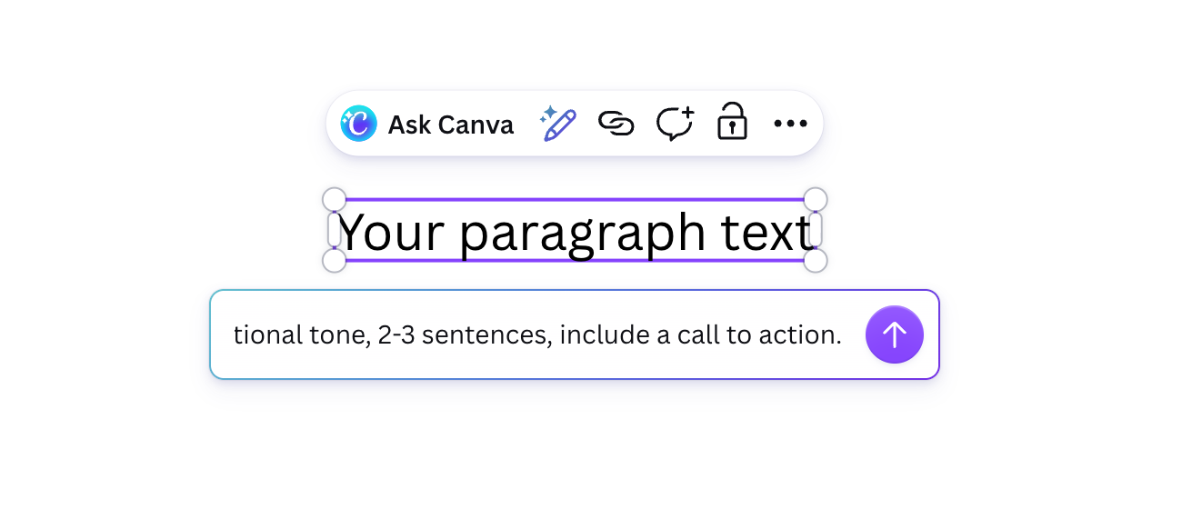 Canva Magic Write prompt input box showing the Ask Canva interface with the coffee shop Instagram caption prompt entered