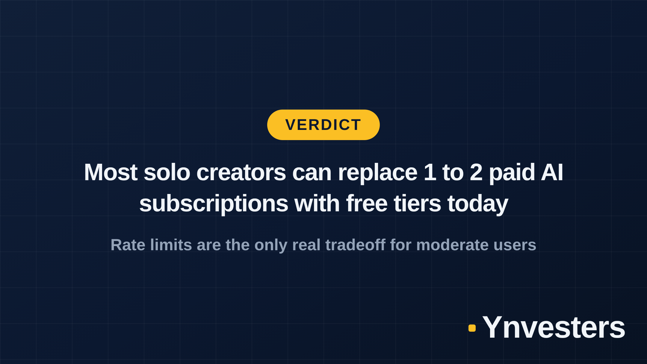 Verdict: Most solo creators can replace 1 to 2 paid AI subscriptions with free tiers today