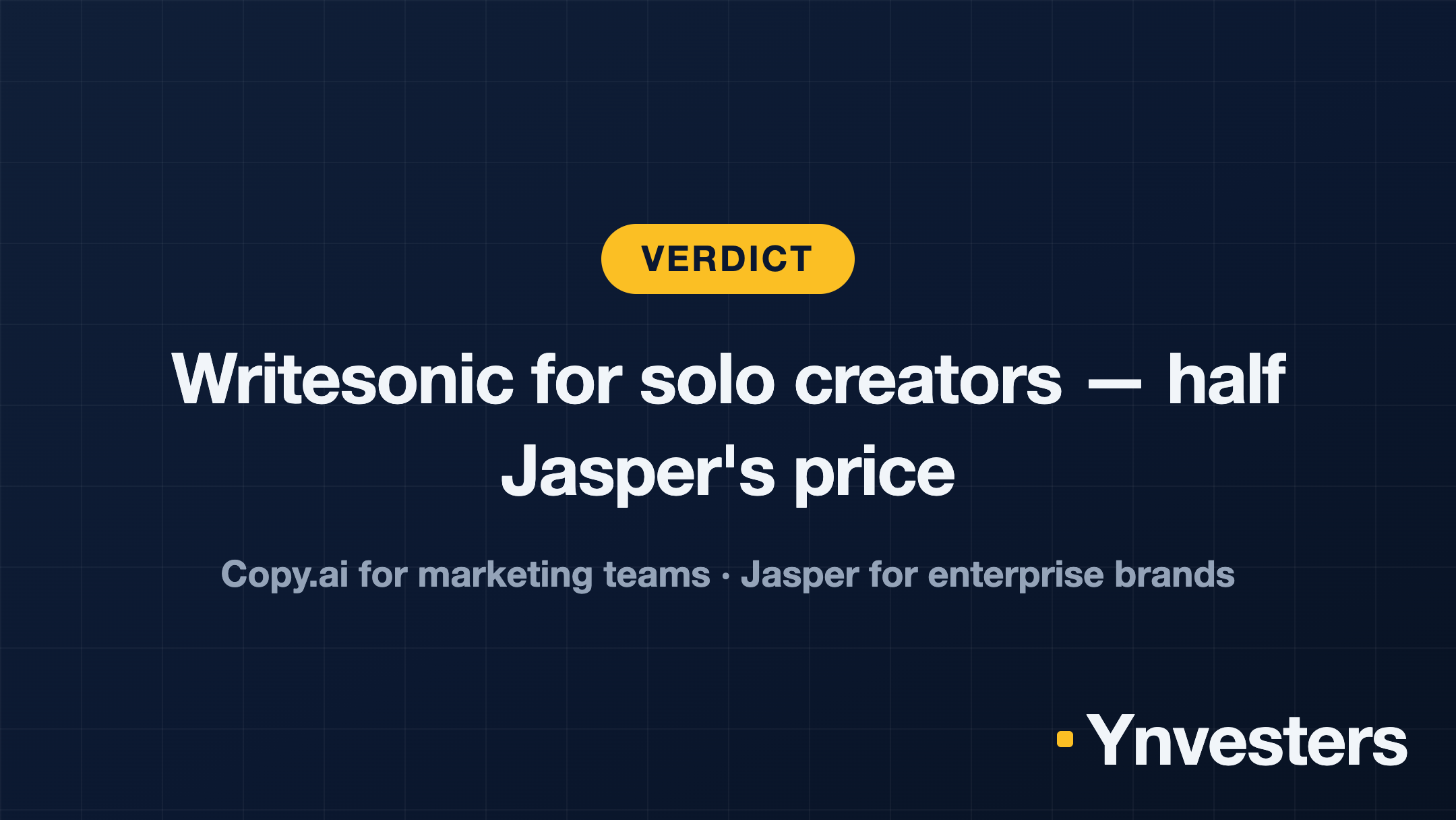 Verdict: Writesonic for solo creators — half Jasper's price